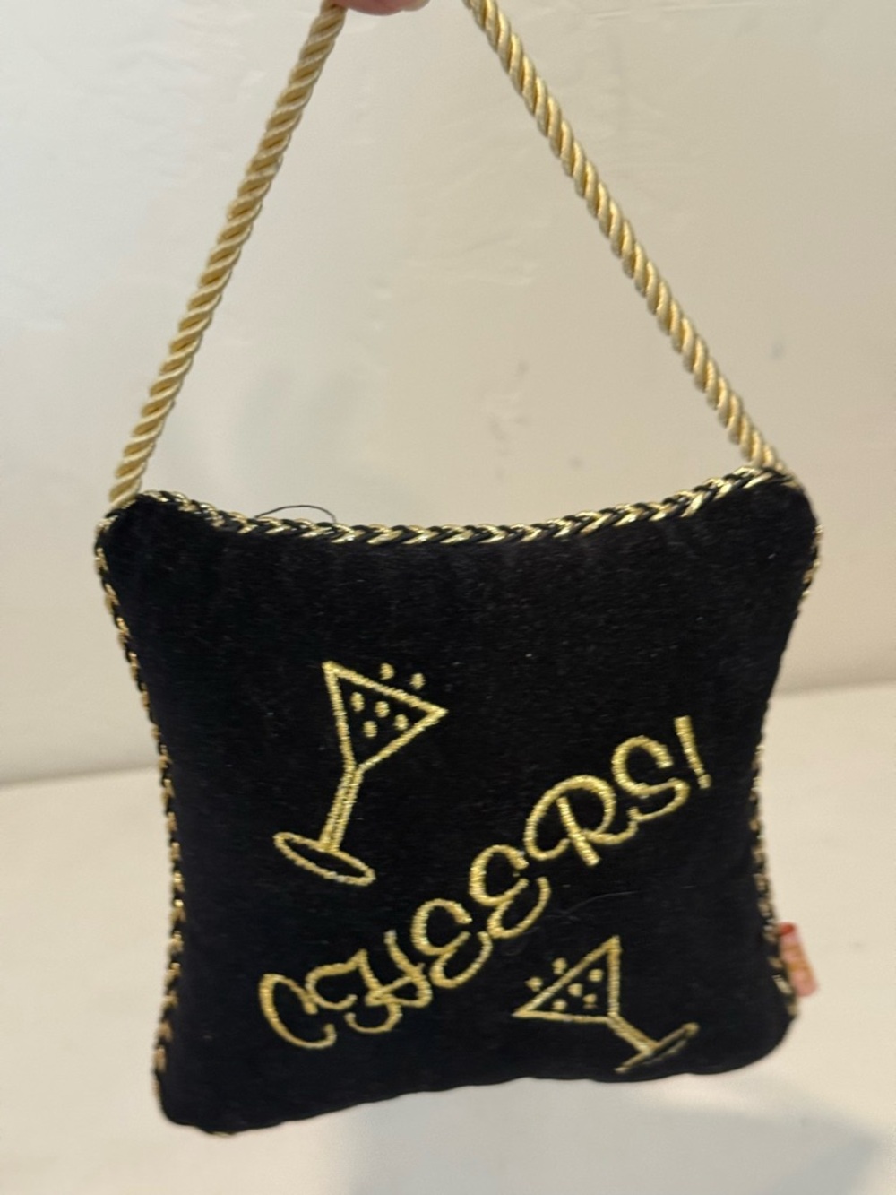 Black 100% Velvet Phrase Pillow Mini 5 x‎ 5” Cheers!